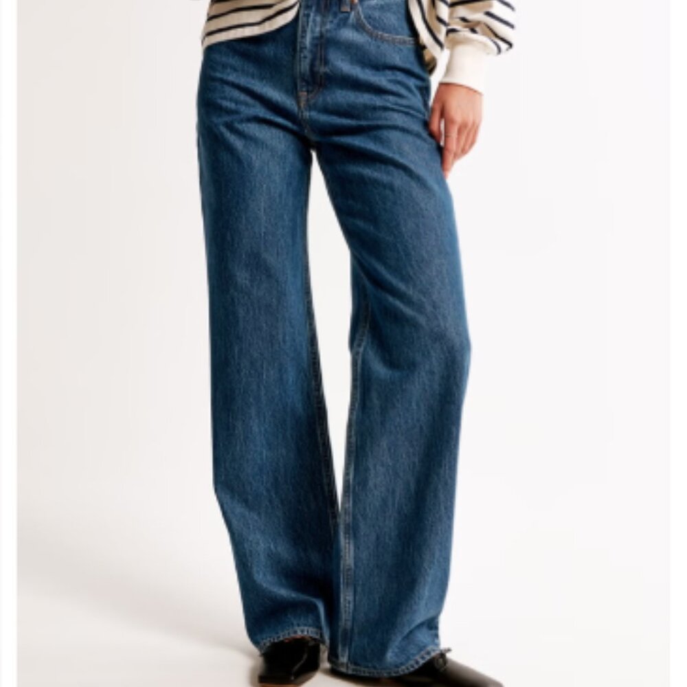 Abercrombie High Rise Loose Wide Leg Jean Dark Marble Color Wash size 26 - Picture 6 of 15